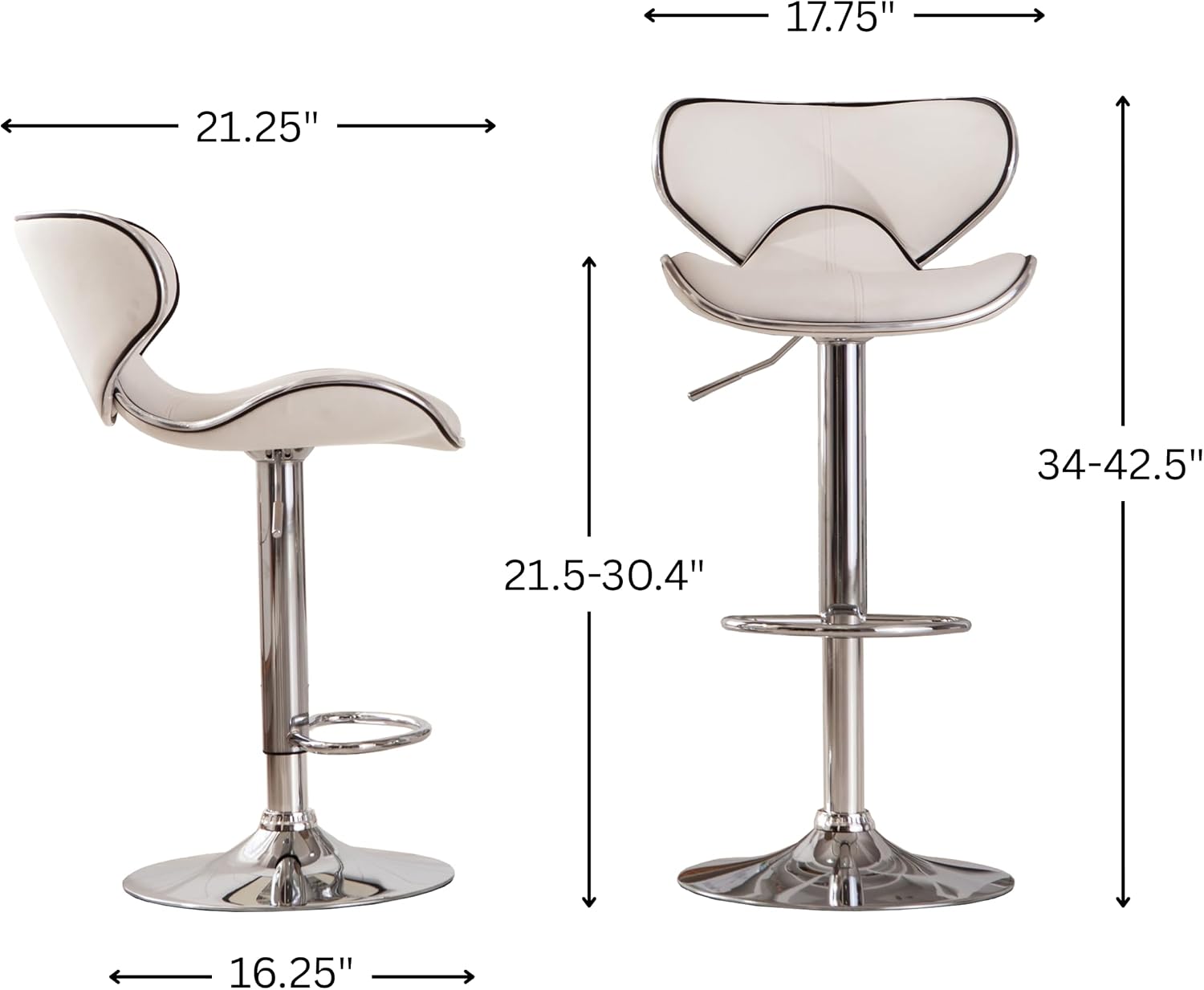 Roundhill Furniture Masaccio Cushioned Leatherette Upholstery Airlift Adjustable Swivel Barstool with Chrome Base, Set of 2, Blue