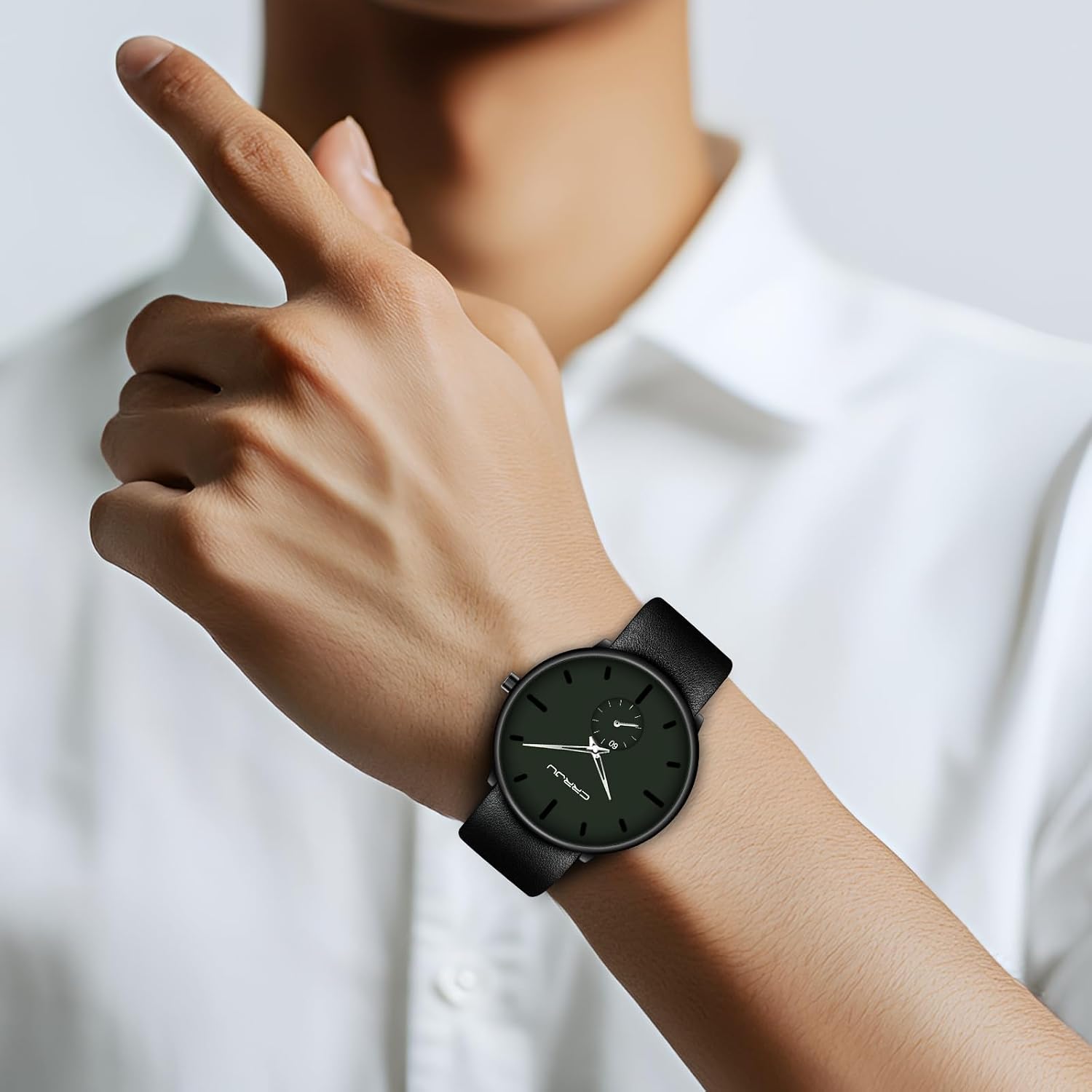 Mens Watches Ultra-Thin Minimalist Waterproof-Fashion Wrist Watch for Men Unisex Dress with Leather Band