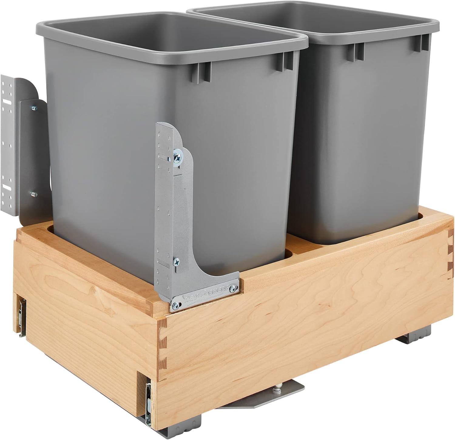 Rev-A-Shelf 35 Qt Bottom Mount Single Pullout Under Cabinet Kitchen Trash Cans for Base Cabinets, 150 Pound Rated Full-Extension Slides, Min Opening Width of 11.5", Silver, 4WCBM-15DM-1
