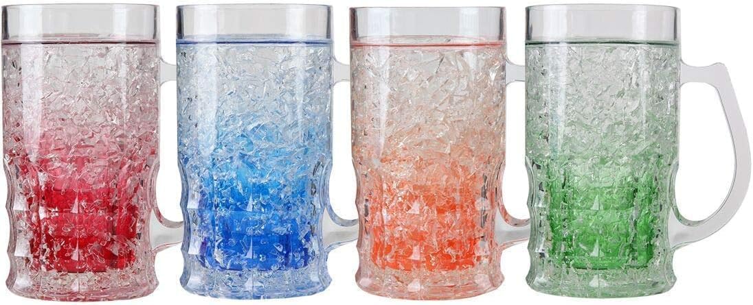 Lily's Home Freezer Beer Mugs - Set of 4 Freezable Gel-Filled 16 oz BPA-Free Acrylic Frozen Mugs for Outdoor Entertaining and Gifting