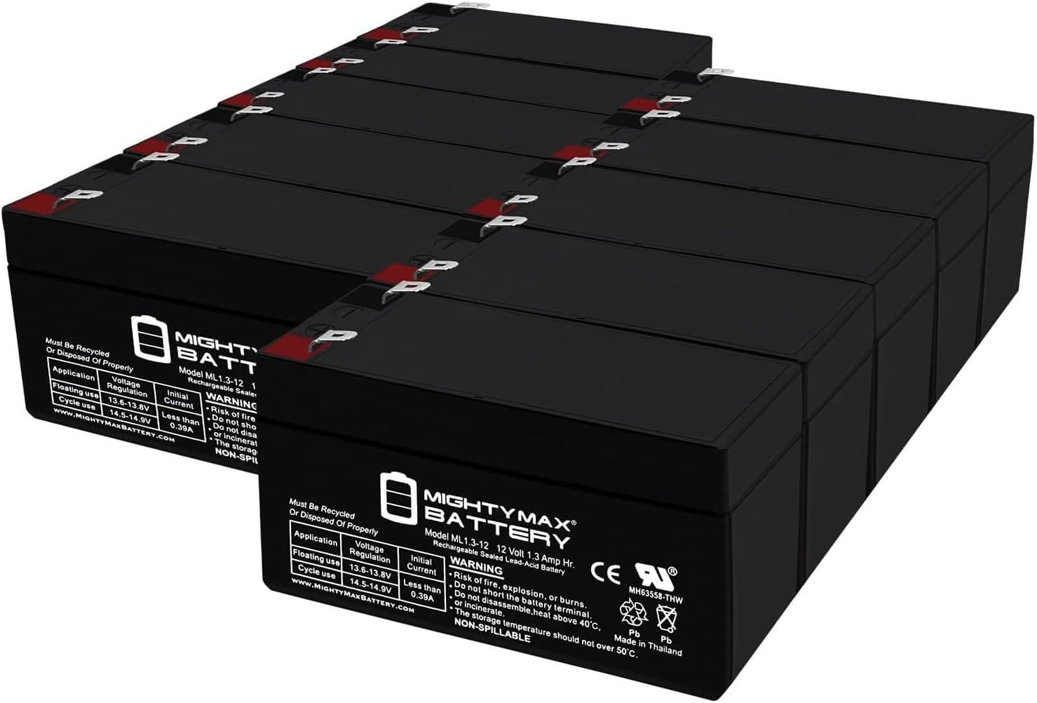 Mighty Max Battery ML1.3-12 - 12 Volt 1.3 AH, F1 Terminal, Rechargeable SLA AGM Battery