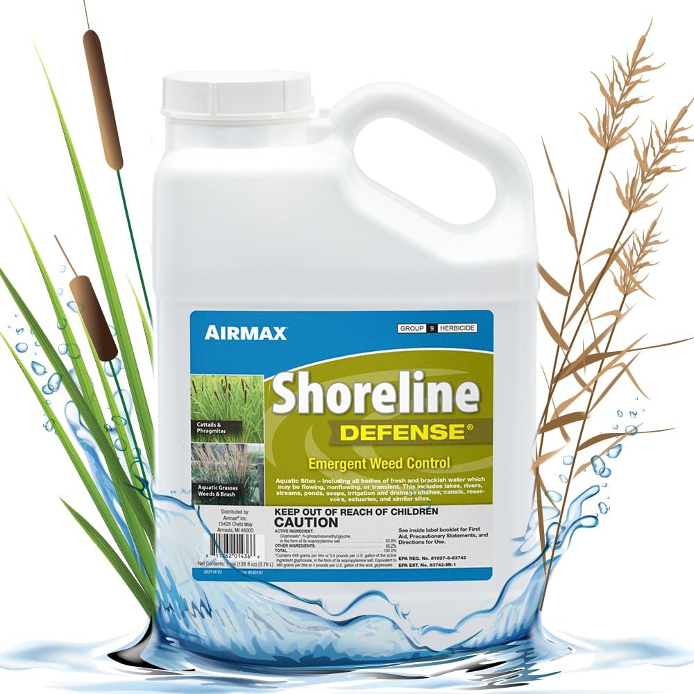 Airmax Shoreline Defense Emergent Weed Control Herbicide, 1 Quart | Concentrated glyphosate treatment controls phragmites, pond grass & cattails in aquatic shoreline areas