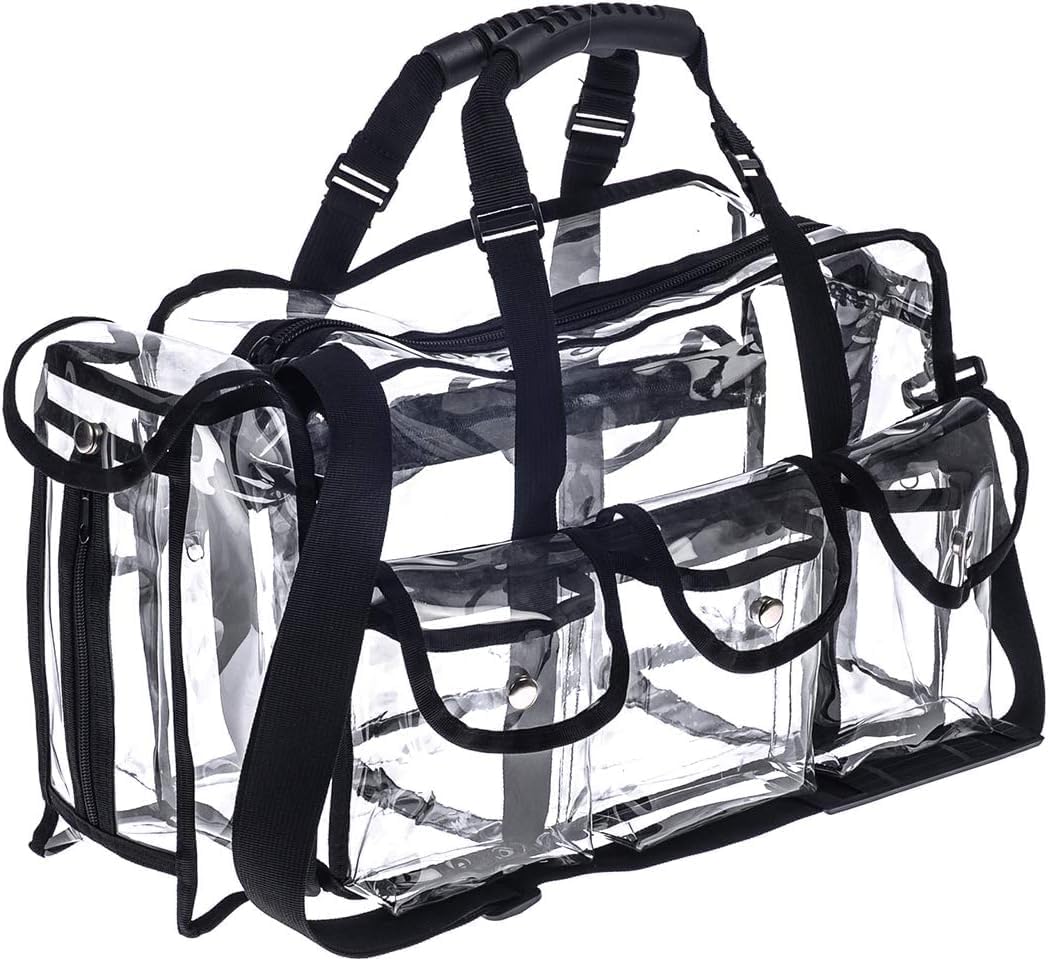 Professional Clear PVC Makeup Kits Organizer Make up Set Bag MUA Carry All Artist Transparent Vinyl Travel Cosmetic Bag with 6 External Pockets &