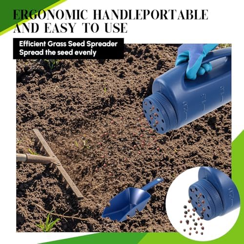 Handheld Spreader Set with Scoop & Gloves for Seed, Salt, De-icer,Green