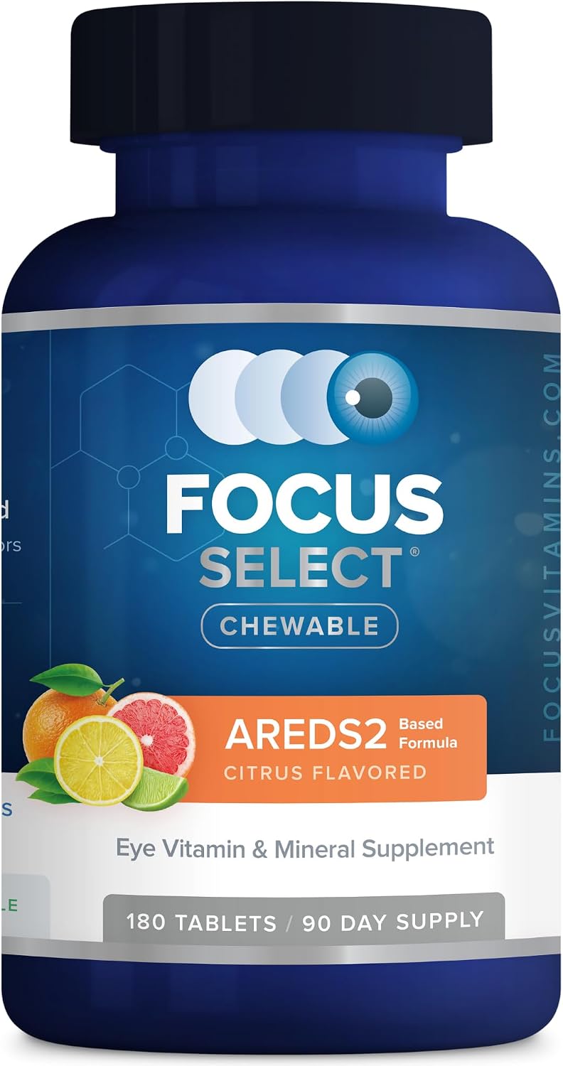 Focus Select AREDS2-Based Citrus Flavored Chewable Eye Vitamins, 180 Count | Eye supplement with lutein and zeaxanthin to support macular health