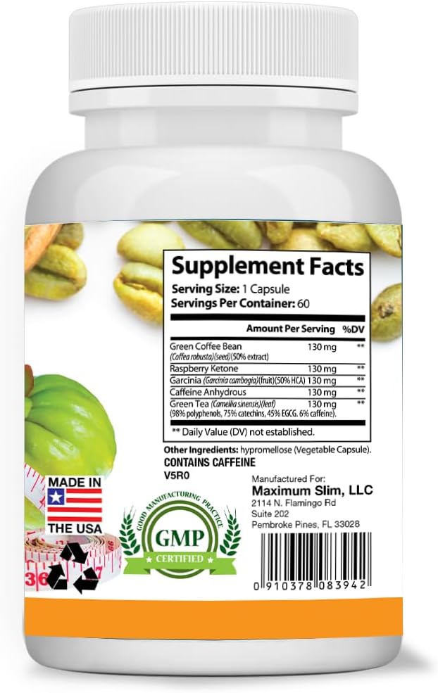 Maximum Slim Most Effective Formulation MaximumTrim Garcinia CAMBOGIA with Green Coffee Bean Extract All Natural Weight Loss