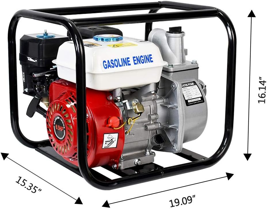 DC HOUSE 6.5 HP 4-Stroke, Gas-Powered Water Transfer Pump, 2 Inch 212CC 158GPM Heavy Duty Semi-Trash Clean Water Pump