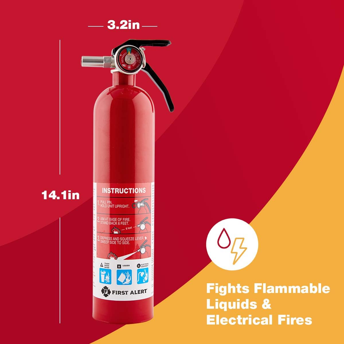 First Alert Fire Extinguisher, Standard Garage Use | GARAGE10 UL RATED 10-B:C, Red 1-Pack