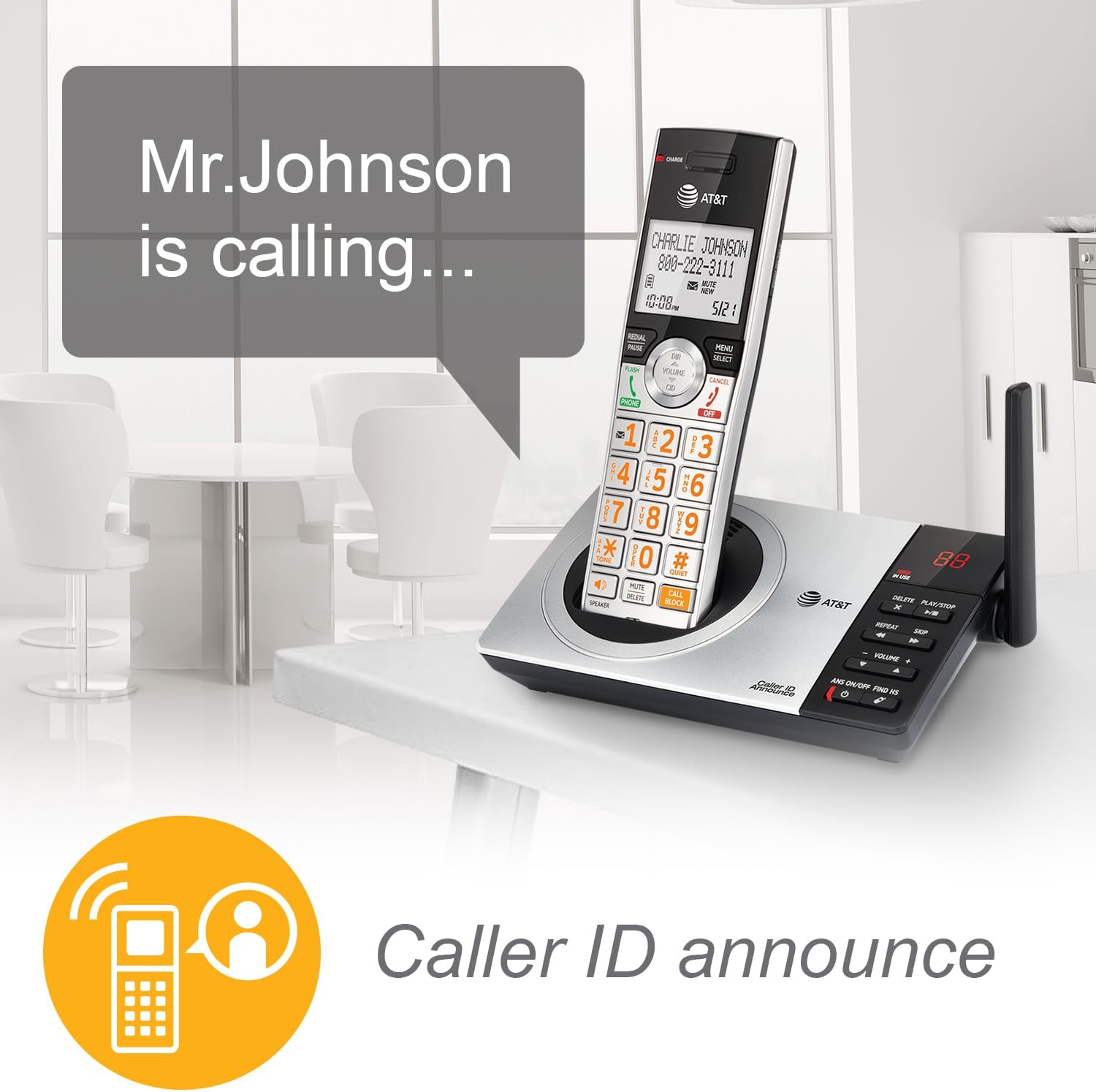 AT&T DECT 6.0 Expandable Cordless Phone with Answering System, Silver/Black with 3 Handsets