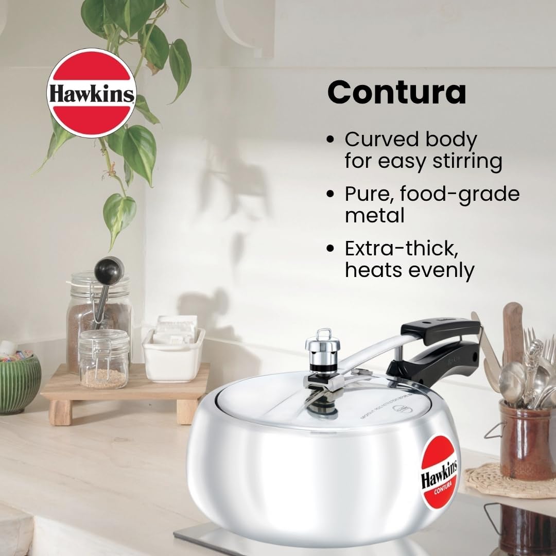 Hawkins 3.5 Litre Contura Pressure Cooker, Handi Inner Lid Cooker, Silver (HC35)