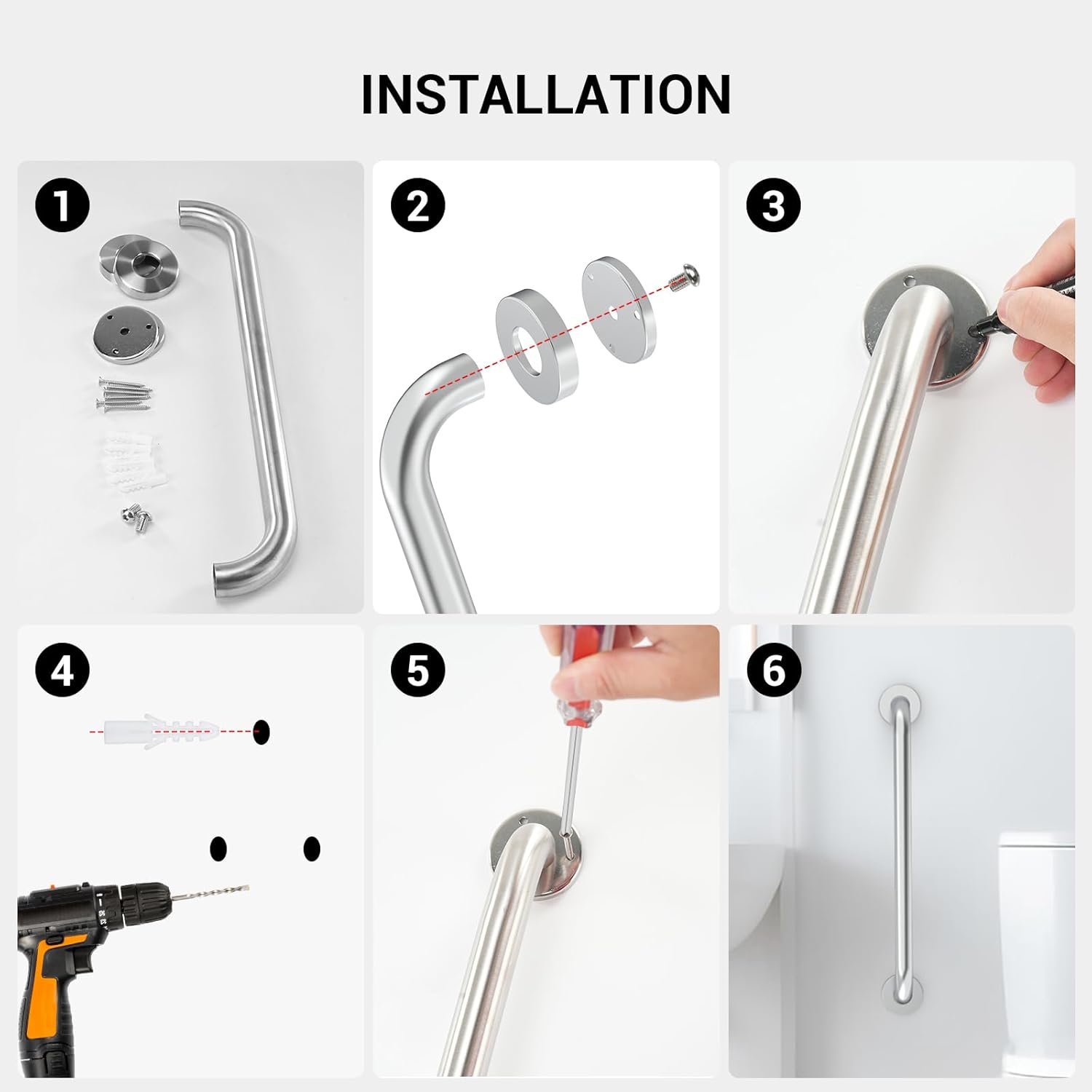 16 Inch Grab Bars for Bathtubs and Showers Brushed Nickel | Safety Shower Grab Bars for Seniors Elderly Handicapped