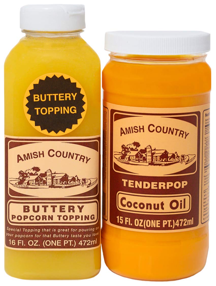 Amish Country Popcorn | Coconut Oil and Buttery Topping Bundle | 15 oz Coconut Oil and 16 oz Buttery Popcorn Topping | Old Fashioned