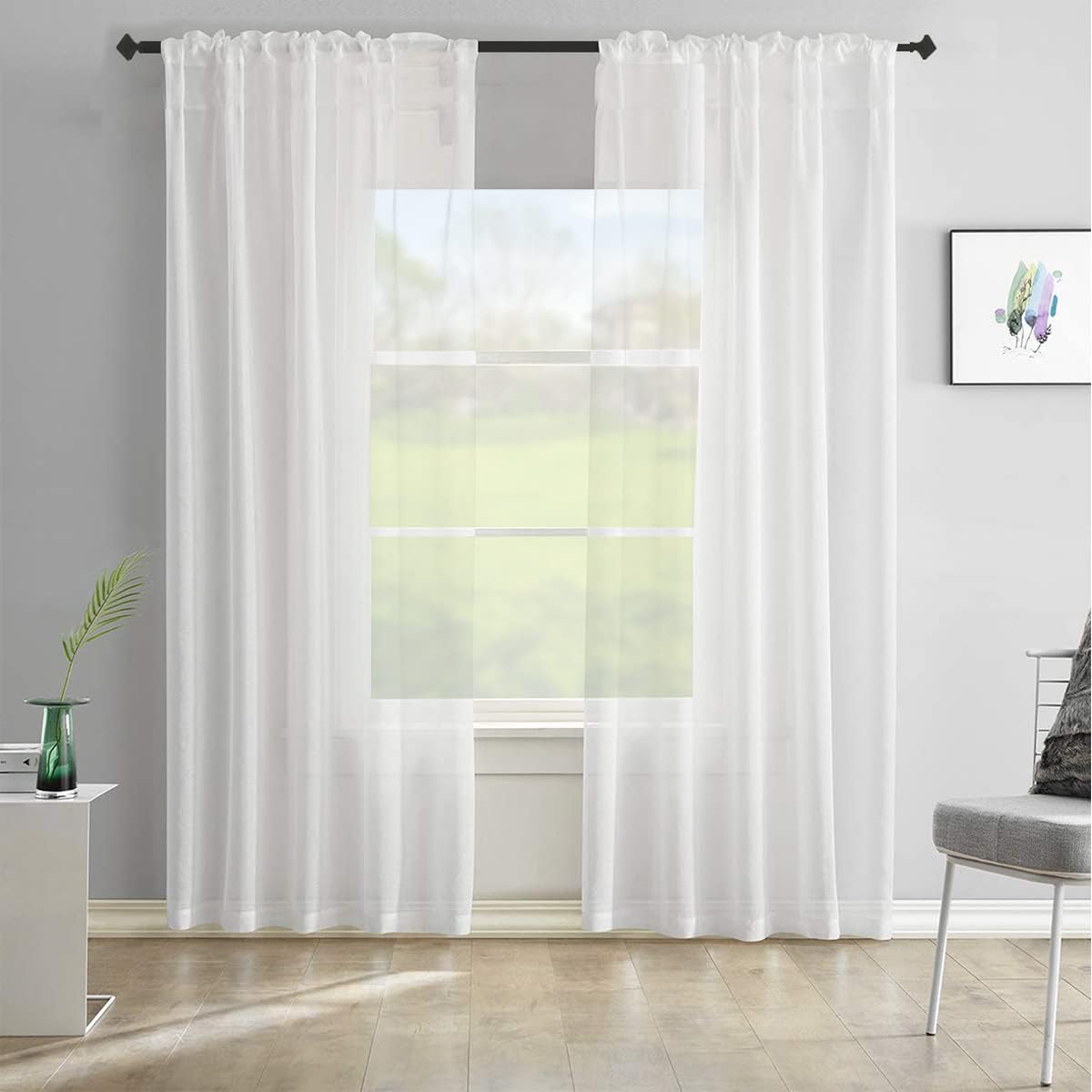 Off White Semi Sheer Curtains 72 Inches Long Faux Linen Off White Sheers Curtain for Bedroom Living Room Girls Kids Room 2 Panels 52x72 Inch Length