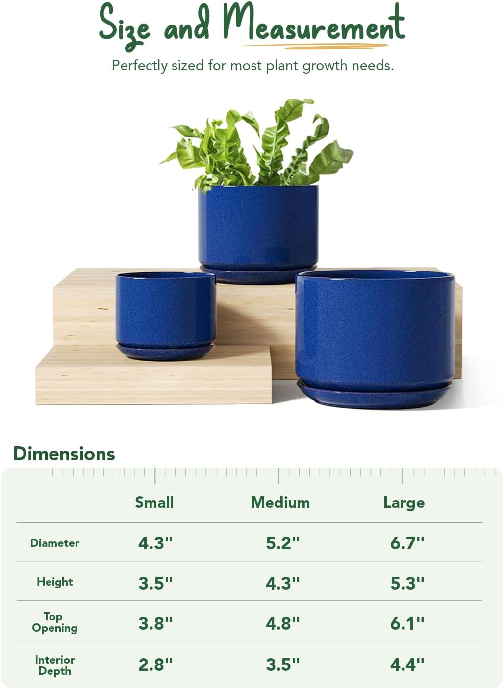 LE TAUCI Ceramic Plant Pots, 4.3+5.3+6.8 inch, Set of 3, Planters with Drainage Hole and Saucer, Indoor Flower Pot with Hole Mesh Pad, Gifts for Mom