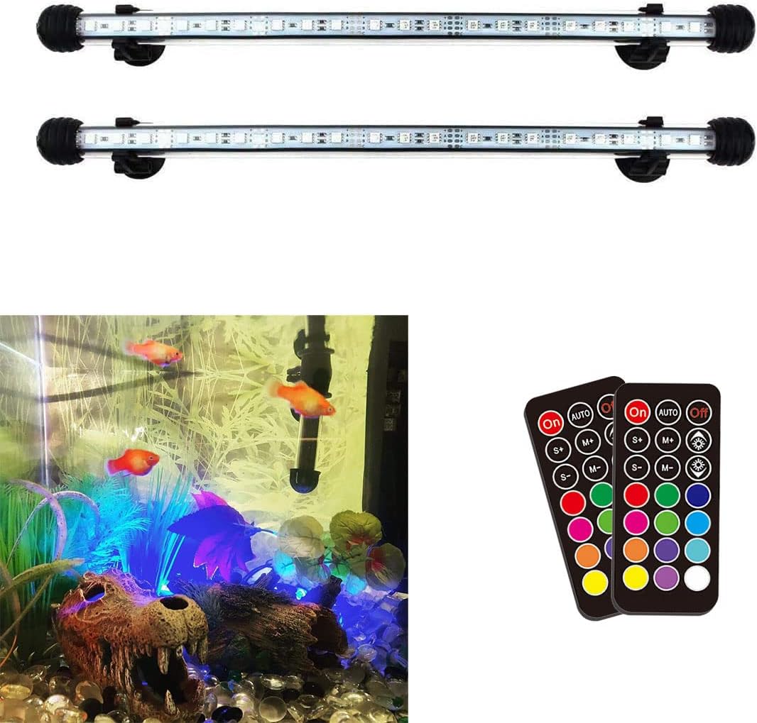 15 inches LED Aquarium Light, 2.5W Fish Tank Light Underwater Light Submersible Crystal Glass Lights, 21 LED Beads 12 Colors 19 Modes Brightness Adjustable Memory Function IP68 Waterproof