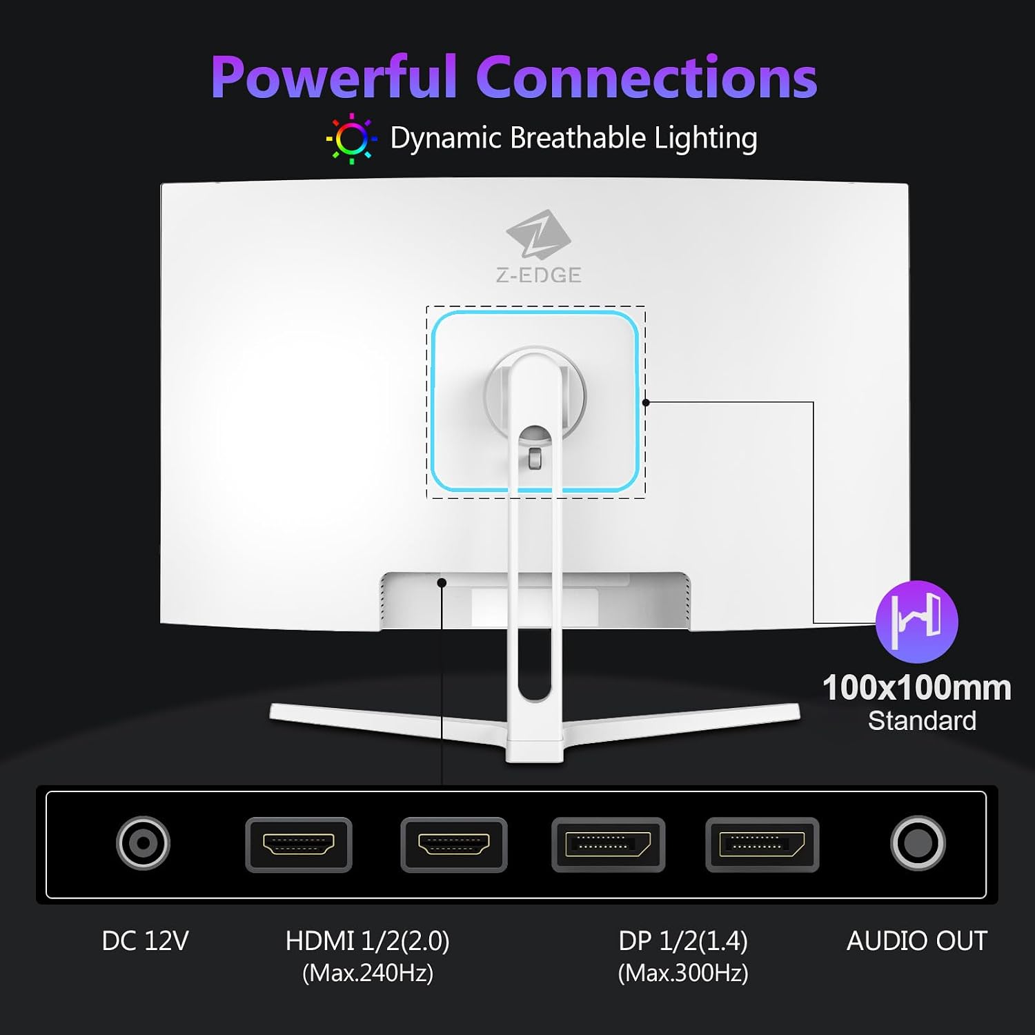 Z-Edge 34 inch WQHD 1440P Curved Gaming Monitor, 240Hz Computer Monitor | AG34P 1500R Frameless 21:9 Curved Screen, Height Adjustable, Office & Gaming, 1ms, Dual DP & HDMI, Metal Stand
