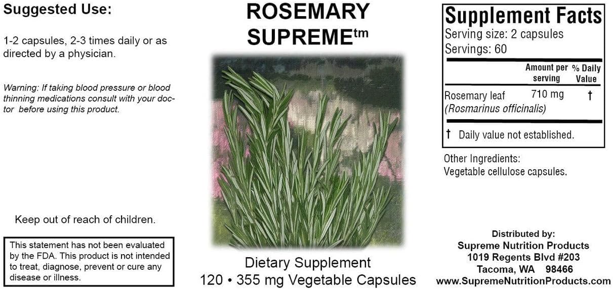 Supreme Nutrition Rosemary Supreme, 120 Pure Rosemary Vegetarian Capsules
