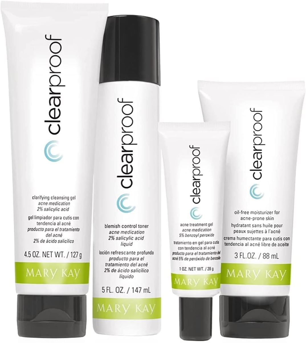 Clear Skin 4-Step Acne Treatment Set – Cleanser, Toner, Acne Gel & Oil-Free Moisturizer for Oily and Acne-Prone Skin