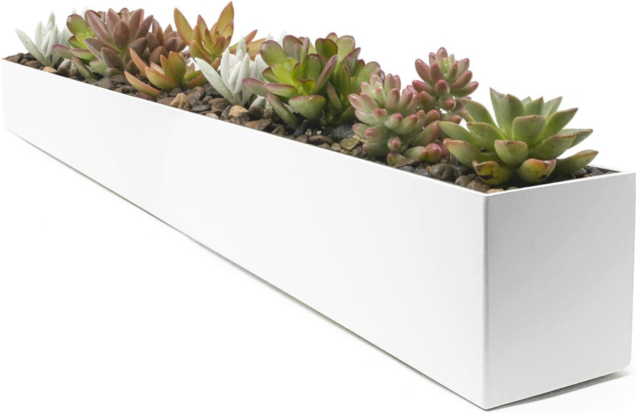 Buhbo Modern Metal Trough Rectangle Planter 32 inch, White