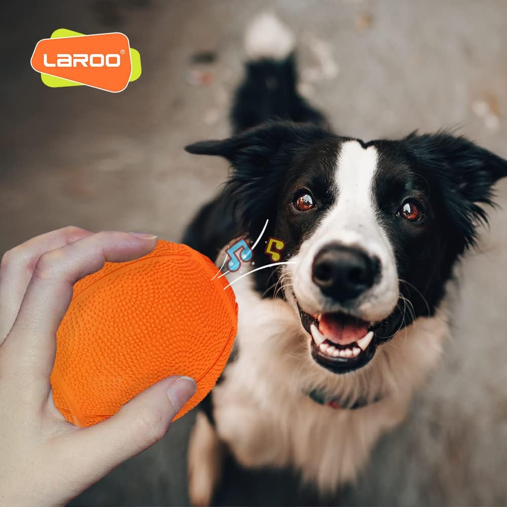 LaRoo Squeaky Dog Ball Toy,Durable Natural Rubber Squeaker Ball Throwing Training,Teeth Cleaning Chew Toy for Pet Medium and Large Dogs (3.5In Green)