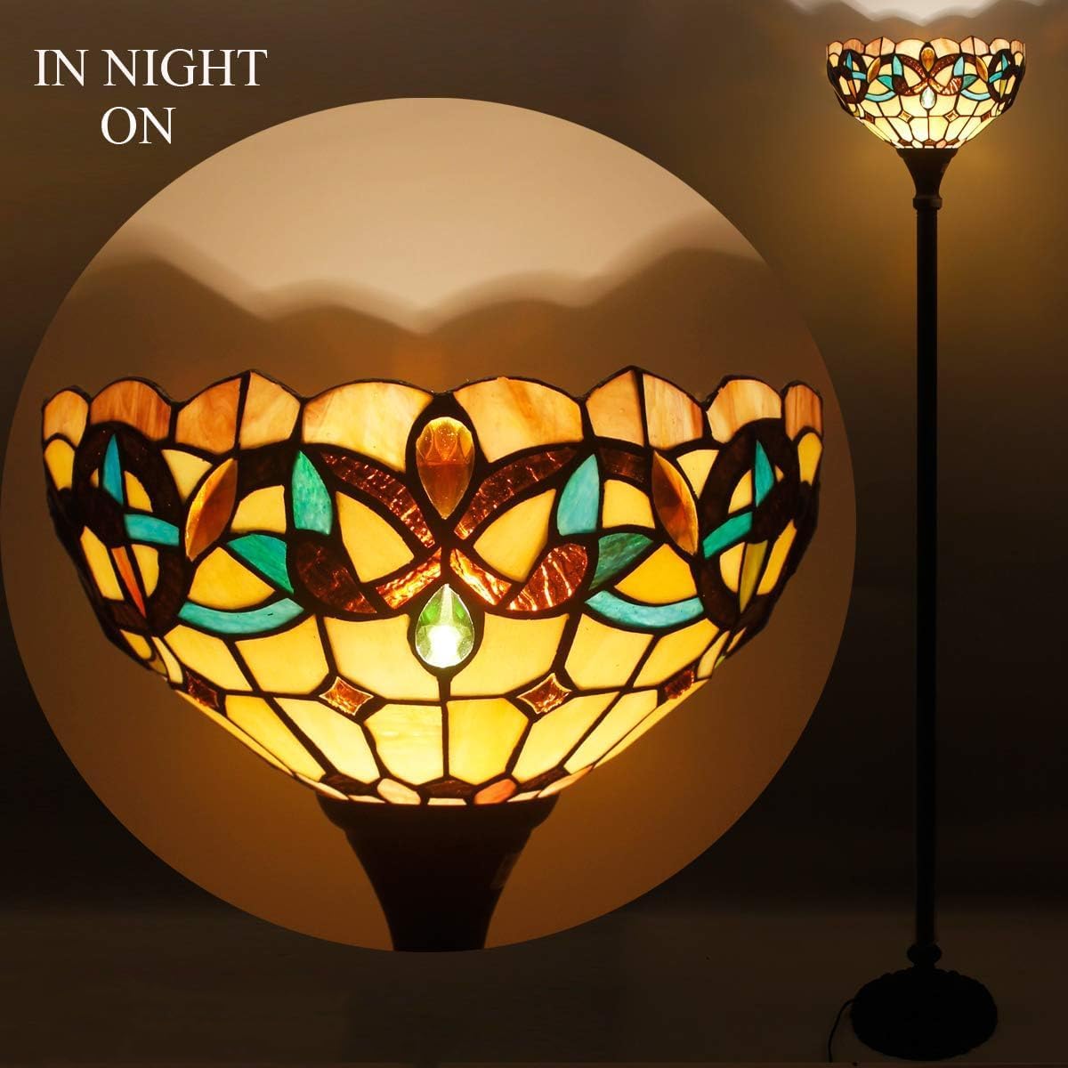 WERFACTORY Tiffany Floor Lamp Stained Glass Torchiere Standing Corner Light