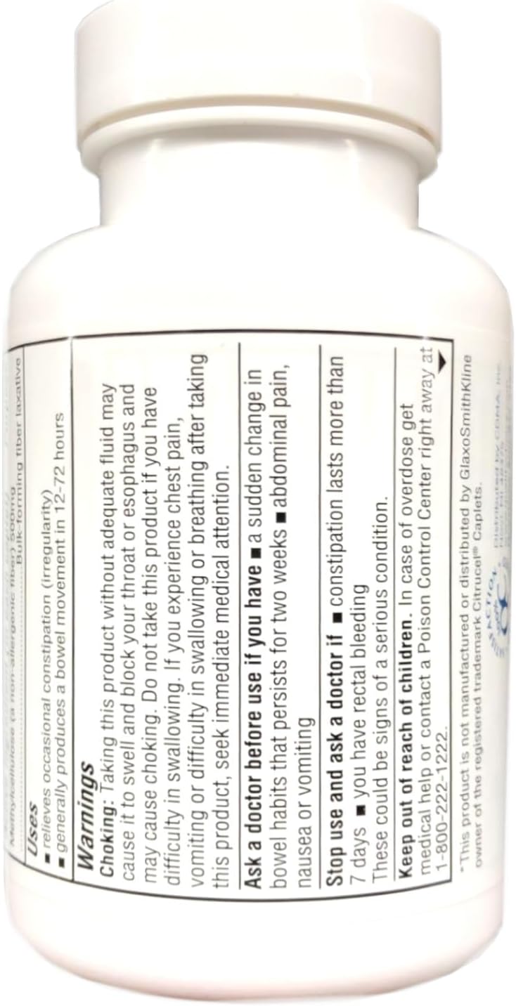 Quality Choice Fiber Therapy Caplets, 100 Count Gentle Fiber Laxative with Methylcellulose for Constipation Relief, Regularity Support, Gluten-Free