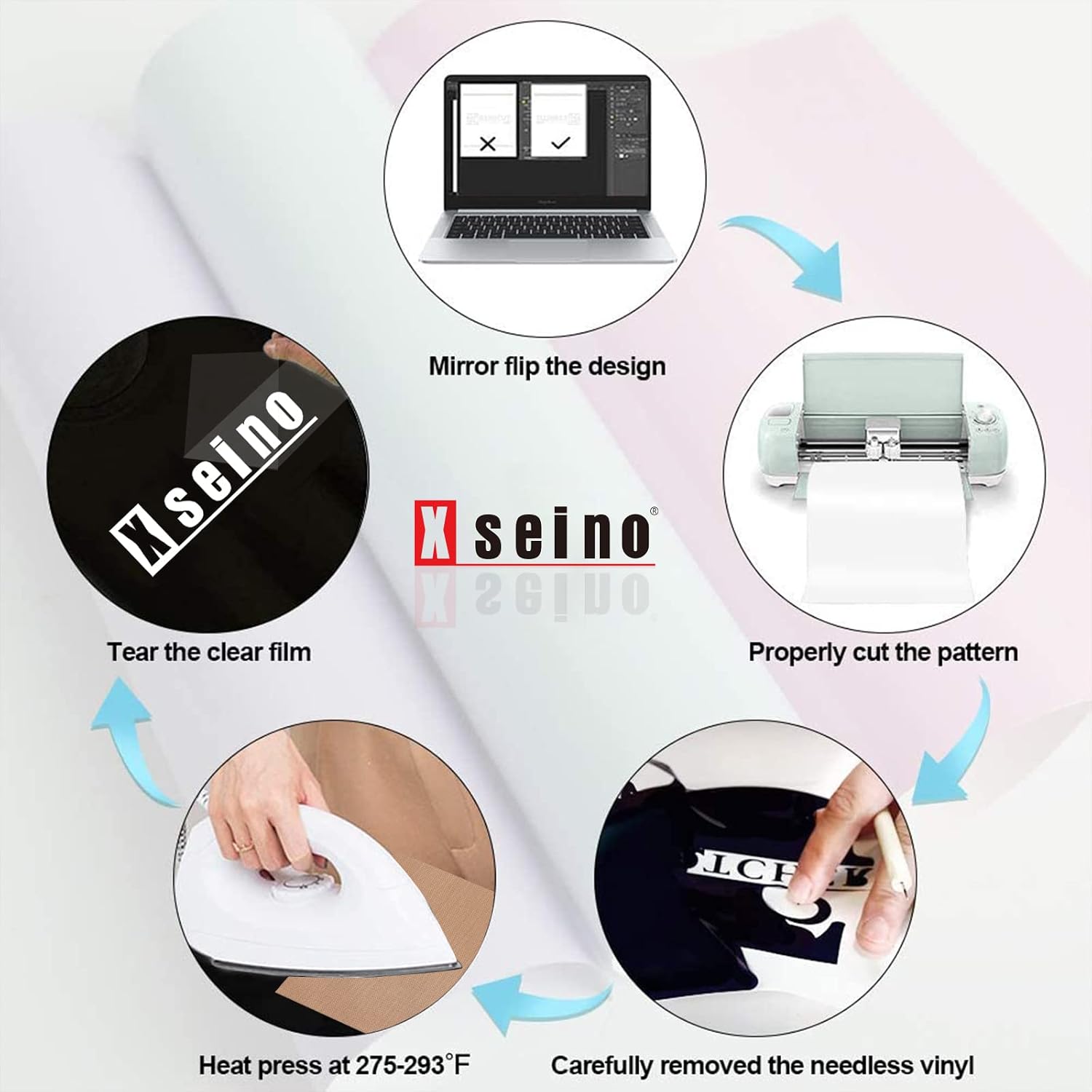 XSEINO HTV Heat Transfer Vinyl for T-Shirts 12"x10" -13Pack Perfect Iron On Vinyl for Cricut