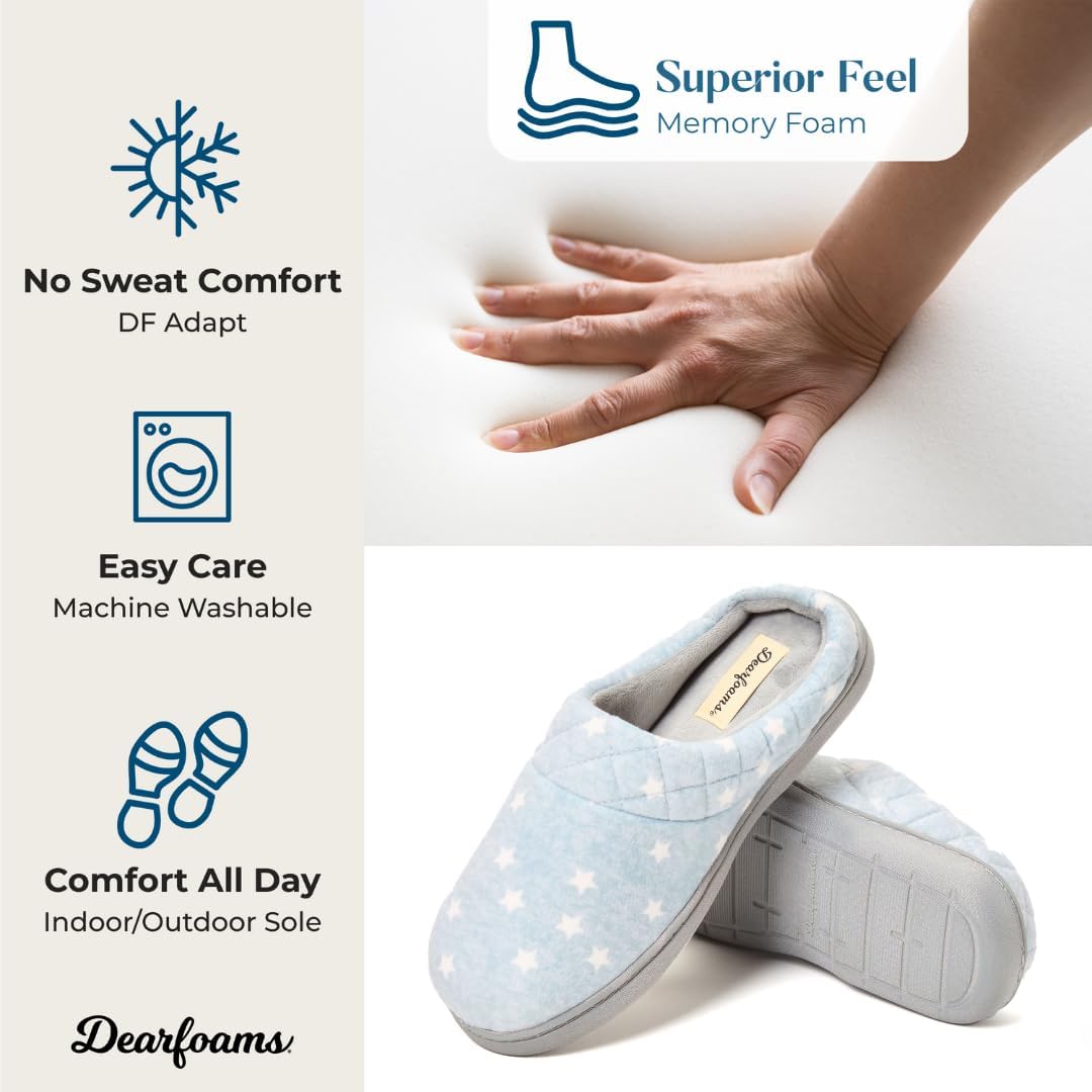 Dearfoams Women's Lightweight Memory Foam Indoor House Slipper Darcy Velour Clog with Wide Widths