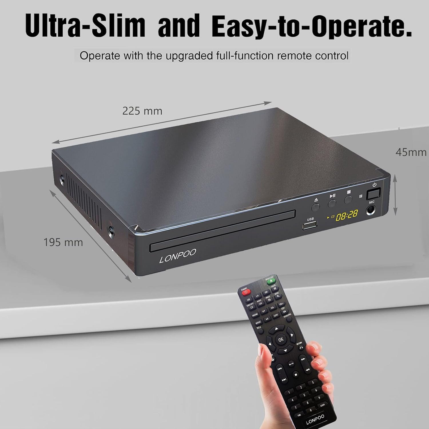 LONPOO DVD Players HDMI for TV, Compact Multi Region DVD Player
