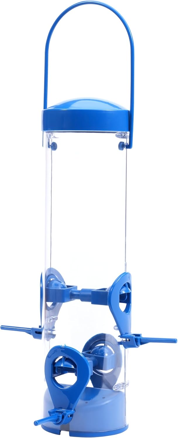 Perky-Pet Navy 2-in-1 Tube Bird Feeder for Outdoors, 4 Port Tube Bird Feeder