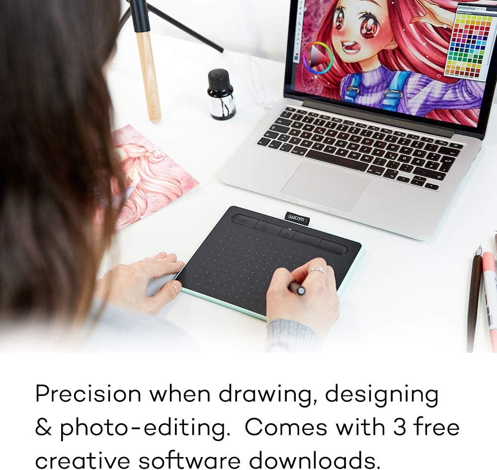 Wacom Intuos Graphics Drawing Tablet with 3 Bonus Software Included, 7.9"x 6.3", Black (CTL4100) & ACK20001 Standard Nibs