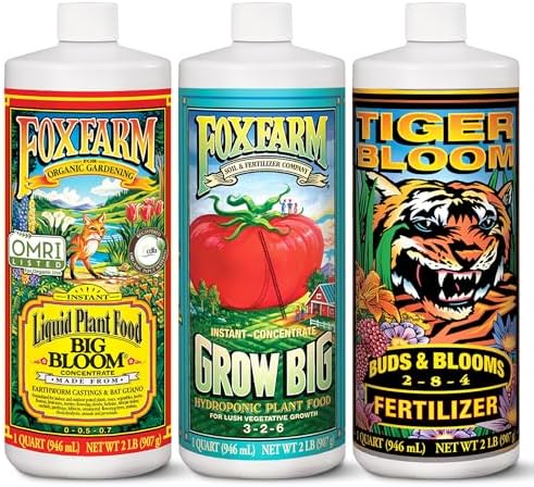 FoxFarm Hydro Liquid Trio Pack - Big Bloom, Grow Big Hydroponic, Tiger Bloom Fertilizers for Plant Growth, Bud Development & Abundant Fruit - Complete Hydroponic Plant Food Set - 3 Pint Bottles