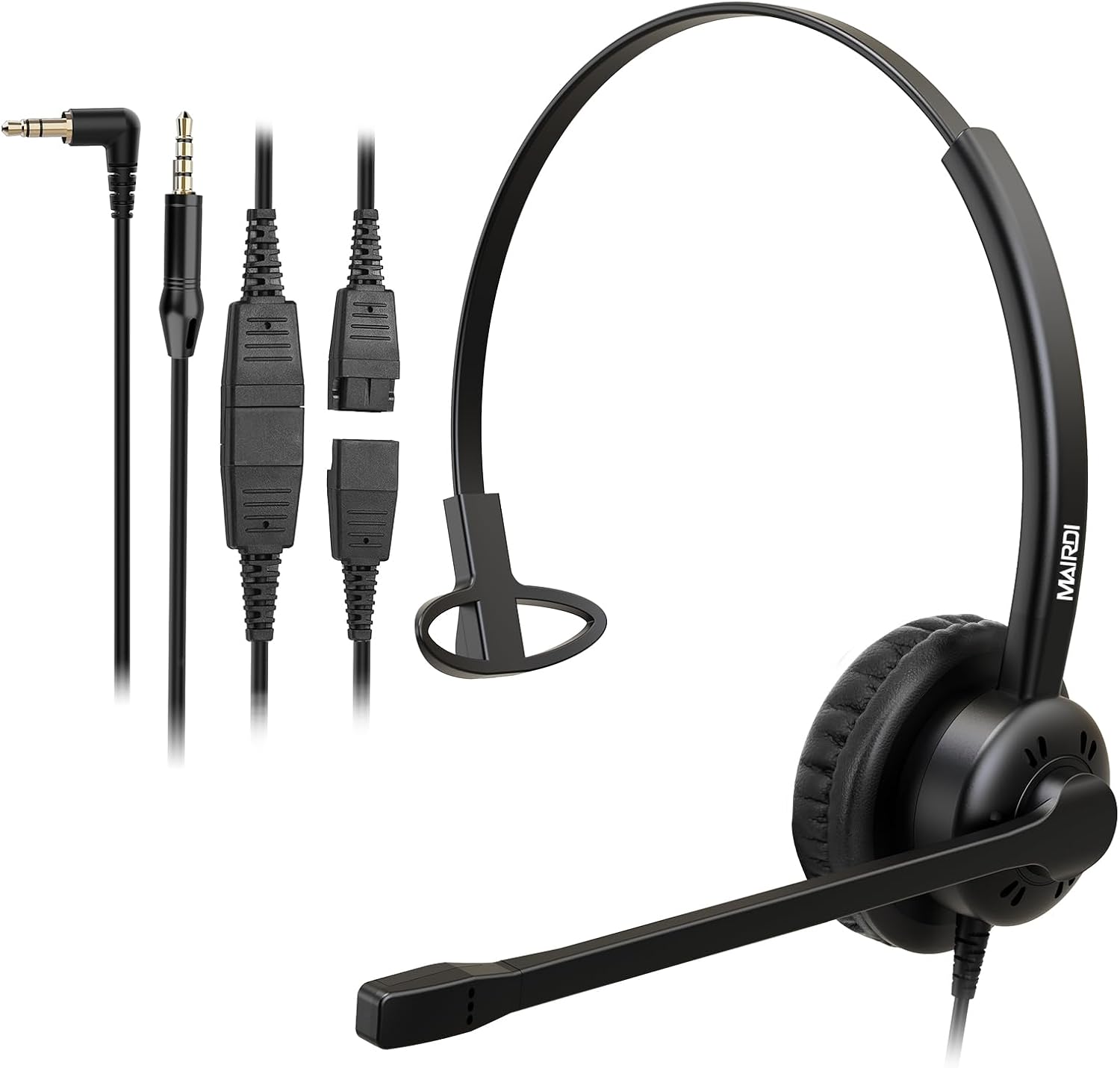 MAIRDI Phone Headset with 2.5mm & 3.5mm Connector for Deskphone Cell Phone PC Laptop, Mono Call Center Office Headset with Noise Cancelling Microphone