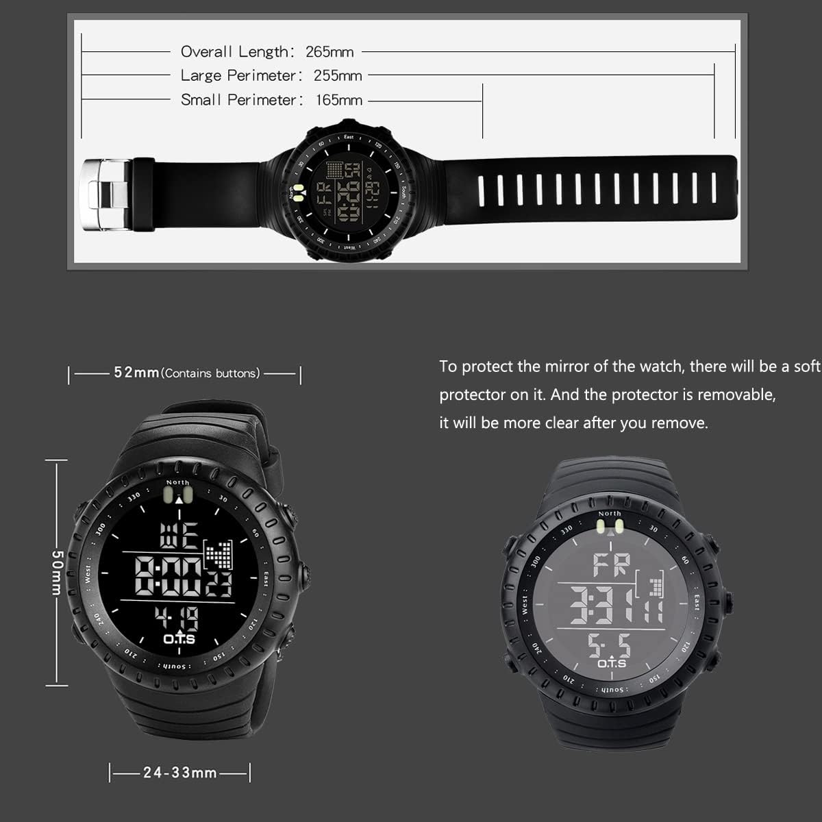PALADA Men's Digital Sports Watch Waterproof Tactical Watch with LED Backlight Watches for Men