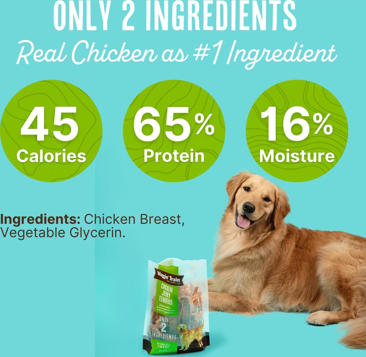Waggin' Train Chicken Jerky Dog Treats, Made with 100% Real Chicken Breasts, Only Two All-Natural Ingredients, Great High Protein Dog Treat