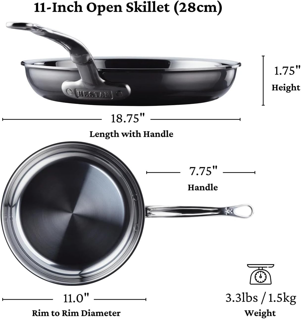 Hestan NanoBond Molecular Titanium 5-Piece Cookware Set - PFAS-Free Stainless Steel, 4x Stronger, 1050°F Safe, Induction Compatible