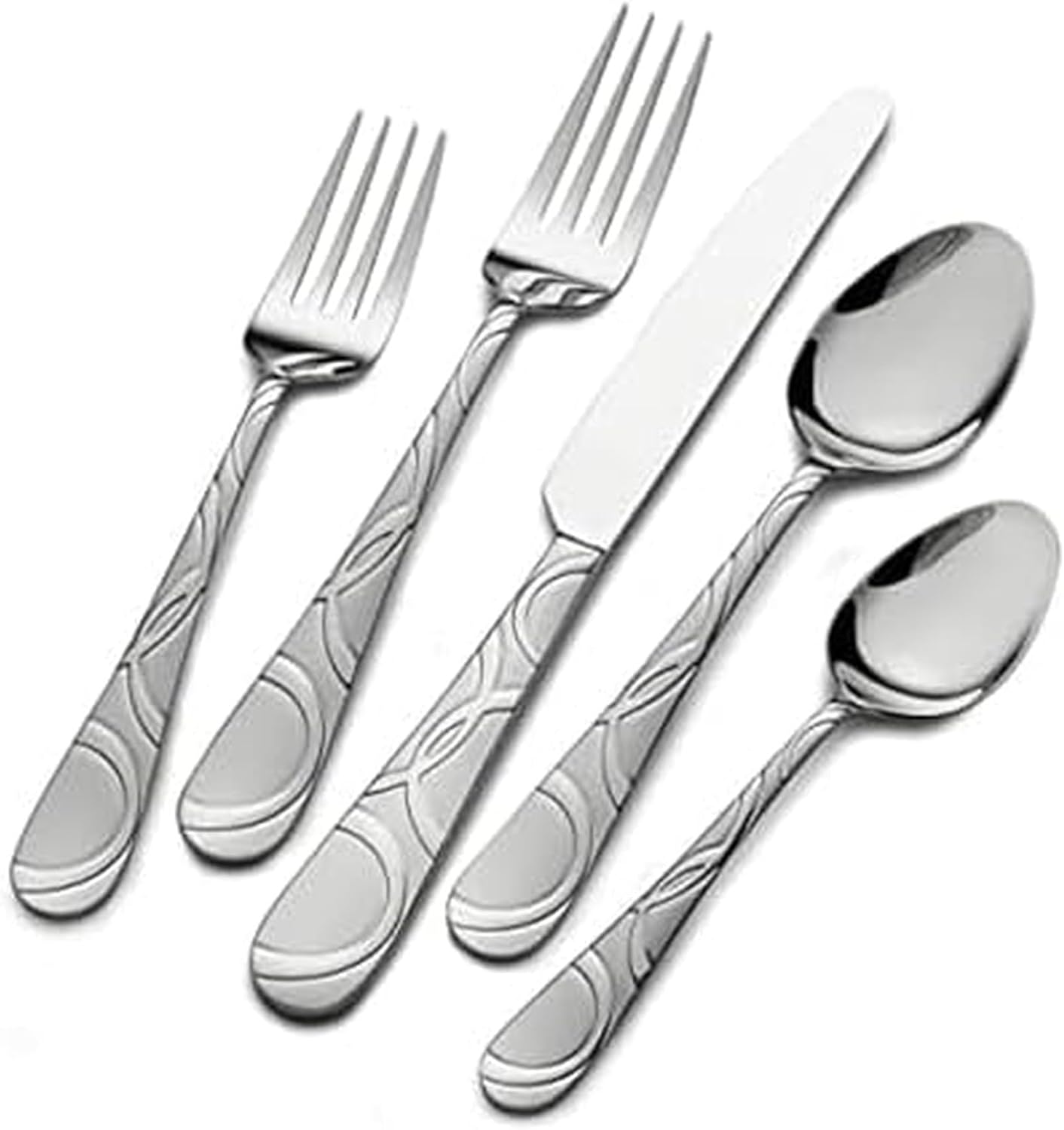 Pfaltzgraff Frost 53-Piece Flatware Set, 18/0 Stainless Steel Silverware Set for 8 with Steak Knives, Serving Pieces, Dishwasher Safe