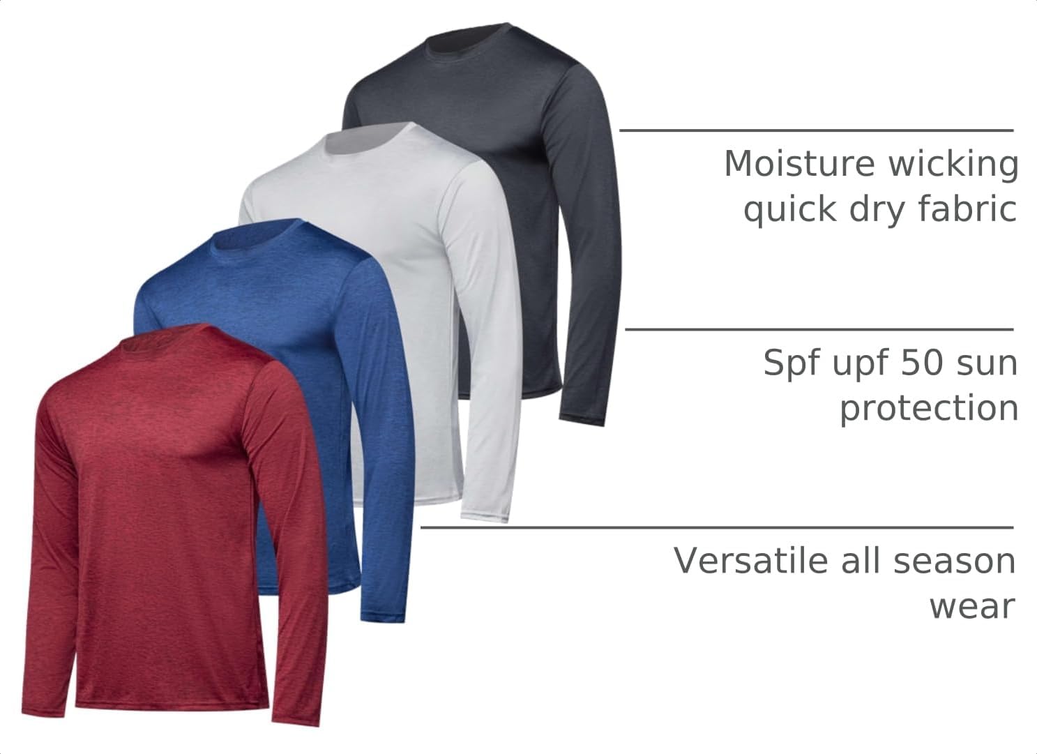 4 Pack Men's Dry Fit Long Sleeve Workout Shirts Gym Athletic Tee Fishing