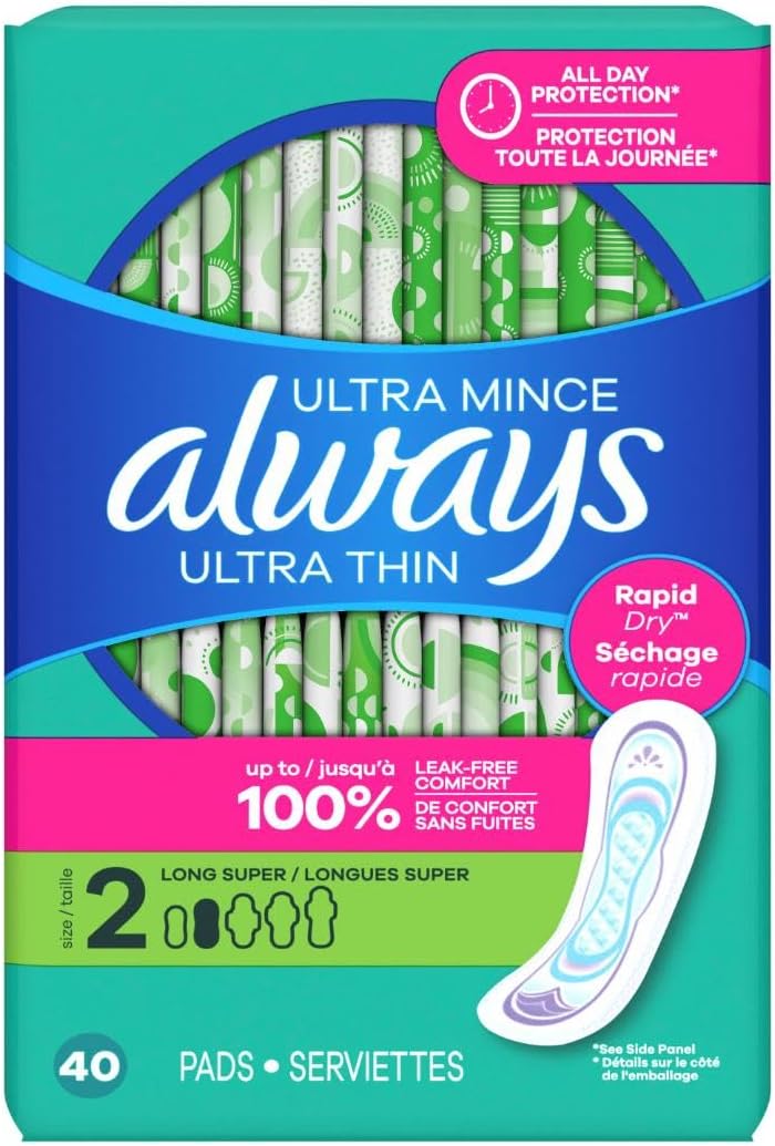 ALWAYS Ultra Thin Size 2 Super Pads Without Wings Unscented, 40 Count