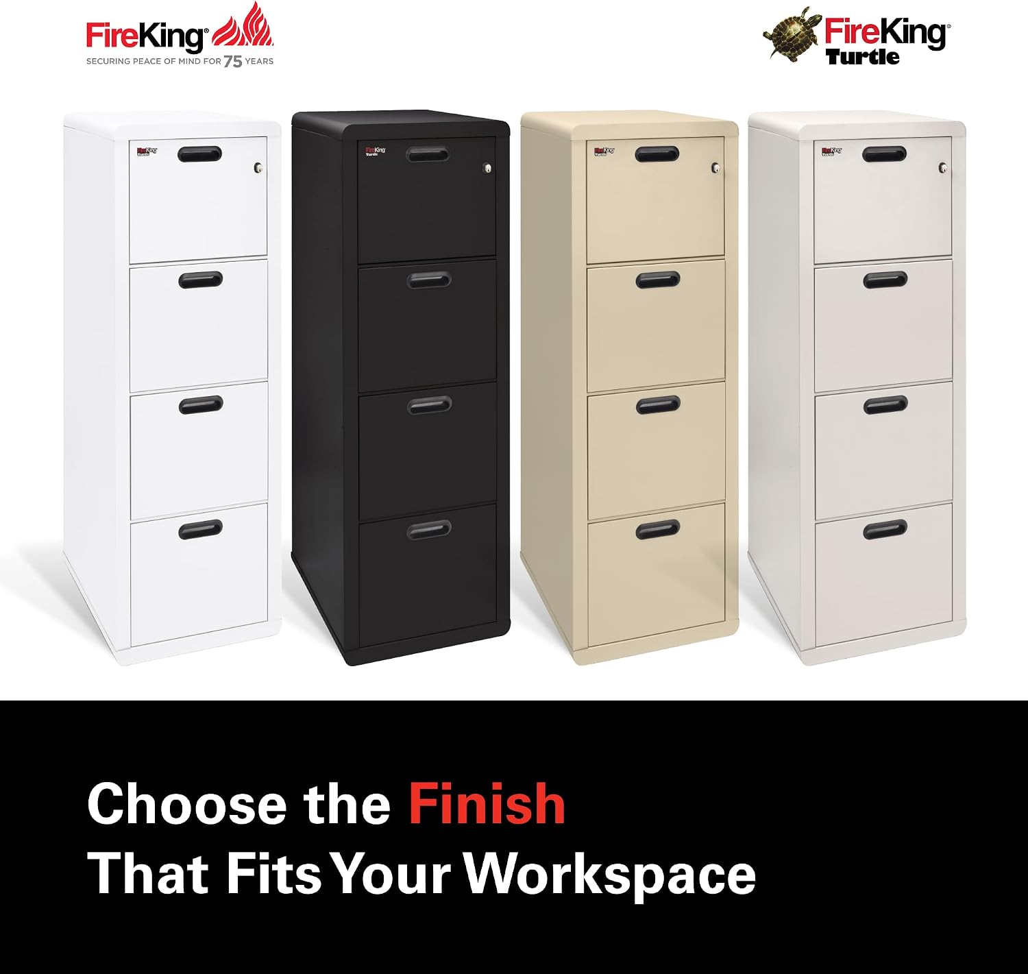 FireKing Turtle Vertical 2 Drawer Fire Rated File Cabinet, Black | 1 Hour Fire Rated Filing Cabinet - UL Class 350 - Water Resistant - Key Lock - Made in USA