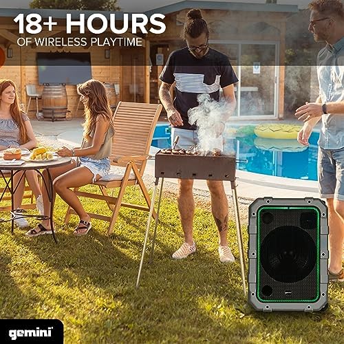Gemini Portable Party Speaker with Wheels, LED & Mic, Gray (MPA-2400)