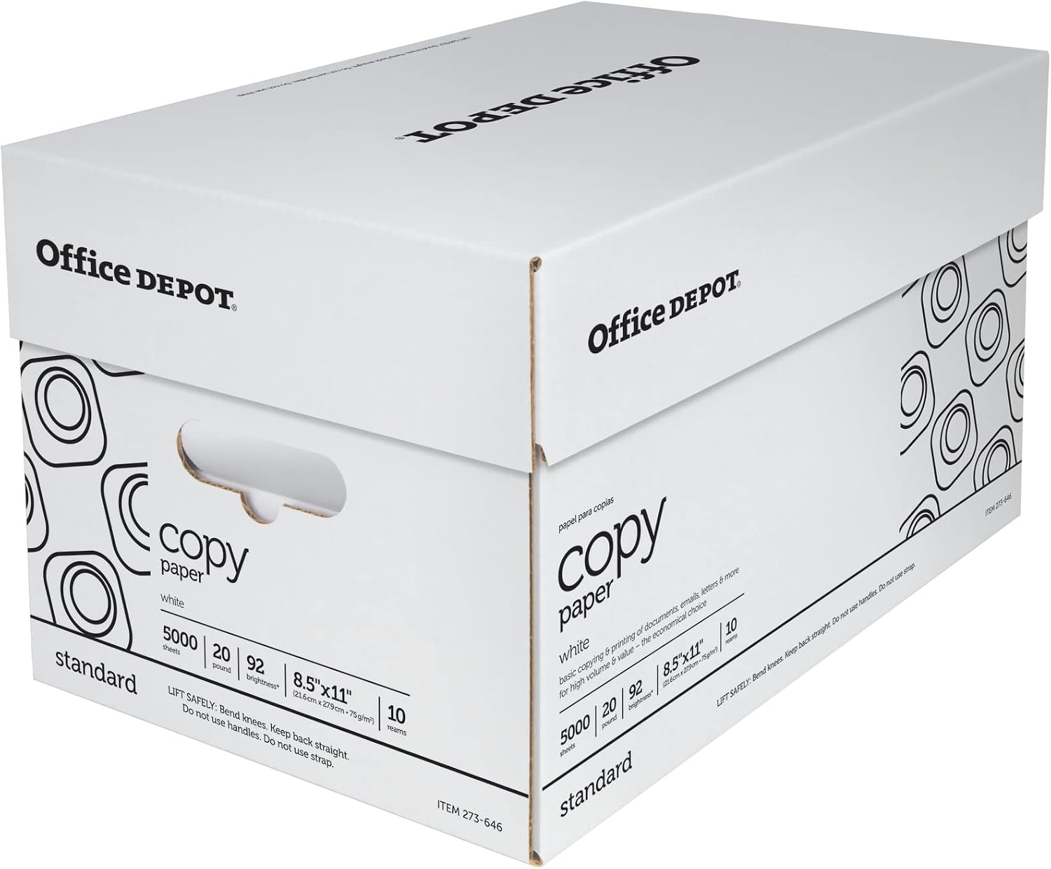 Office Depot White Copy Paper, 8 1/2in. x 11in., 20 Lb, 500 Sheets Per Ream, Case Of 10 Reams, 40402786