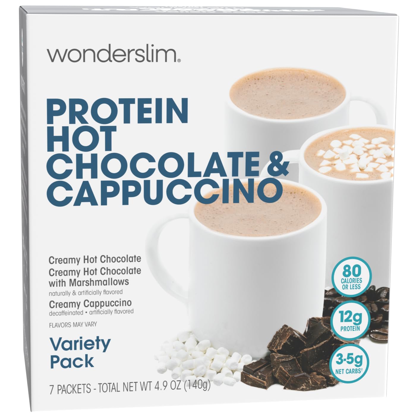 Wonderslim Protein Coffee Drink Mix with Casein Protein – 7 ct (Cappuccino) | With Collagen, 12g Protein, 70 Calories, Low Sugar, 3g Net Carbs, Keto Friendly, Gluten Free, GLP-1 Friendly Coffee Drink Mix