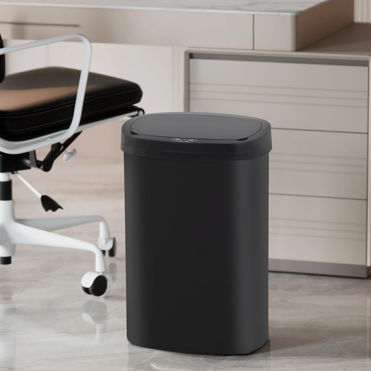 BestOffice | 13 Gallon Stainless Steel Trash Can with Lid | Steel | Automatic Touchless Garbage Can | Odor Control | Modern Oval Design | Easy to Clean | For Kitchen, Bathroom, Office or Home