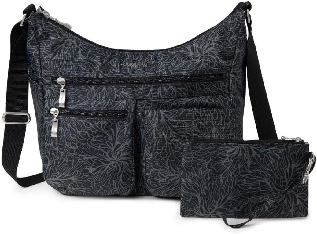 Baggallini womens Everywhere Bagg Crossbody Women 11x9 Lightweight Nylon Hobo Water-resistant Travel Bag W/Rfid