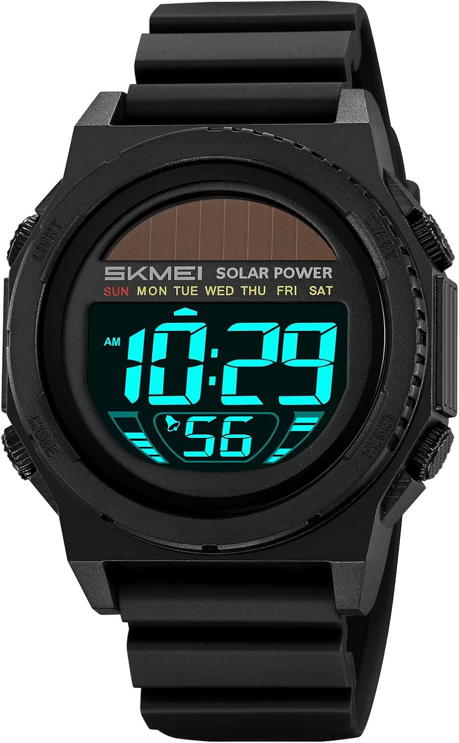MASTOP Solar Powered Energy Watch for Men Military Digital Multifunctional Led Luminous Indication 2 Time Zone 50m Waterproof Watch Reloj Solar para Hombre