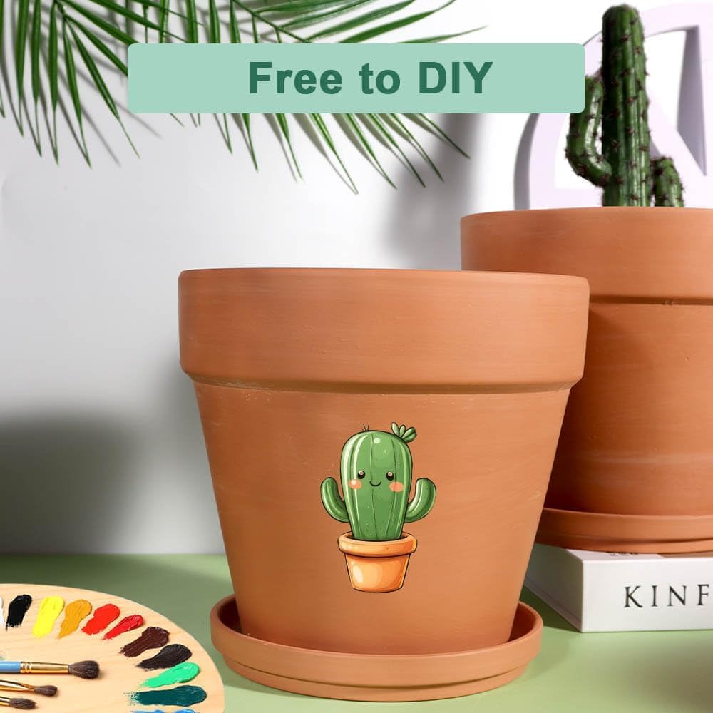 vensovo 8 Inch Clay Pot for Plant with Saucer - 2 Pack Large Terra Cotta Plant Pot with Drainage Hole, Clay Planters Pot