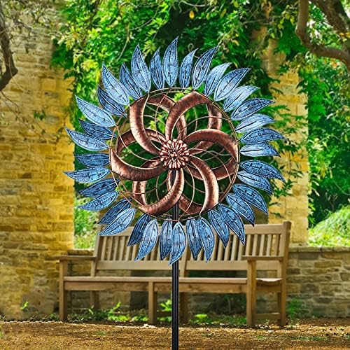 MUMTOP Wind Spinner Outdoor, Large Metal Kinetic Wind Sculptures, Blue
