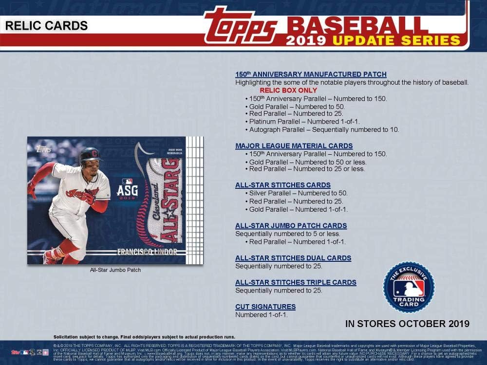 2019 Topps Update Baseball Blaster Box (7 Packs/14 Cards: 1 Hit, 5 Inserts)