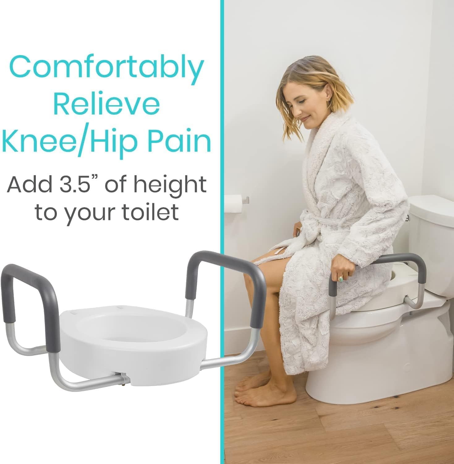 Vive Raised Toilet Seat Riser for Seniors (with Handles) - Handicap Rail | Grab Bar Seat for Over Toilet - Elevated Safety for Elderly, Disabled, Medical - Elongated